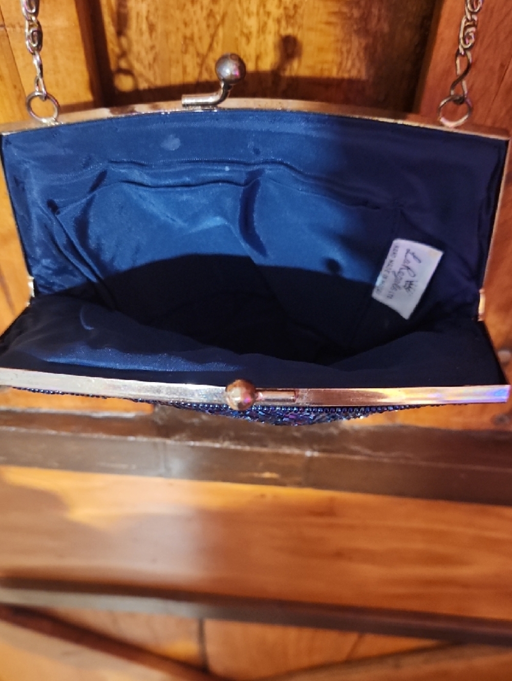 La Regale Vintage Luxurious Navy Satin Lining with Label - Picture 4 of 6